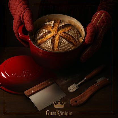 Runder Gusseisen Brottopf – zum Brotbacken inkl. Bäcker-Zubehör - Der Brottopf für knuspriges &amp; fluffiges Brot