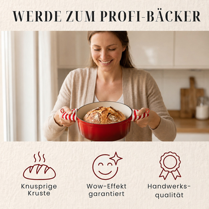 Runder Gusseisen Brottopf – zum Brotbacken inkl. Bäcker-Zubehör - Der Brottopf für knuspriges &amp; fluffiges Brot