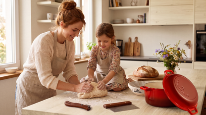Runder Gusseisen Brottopf – zum Brotbacken inkl. Bäcker-Zubehör - Der Brottopf für knuspriges &amp; fluffiges Brot